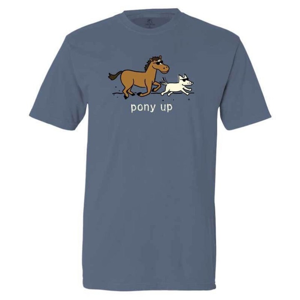 Pony Up Classic Unisex DENIM BLUE Crewneck Short Sleeve T-shirt NWT